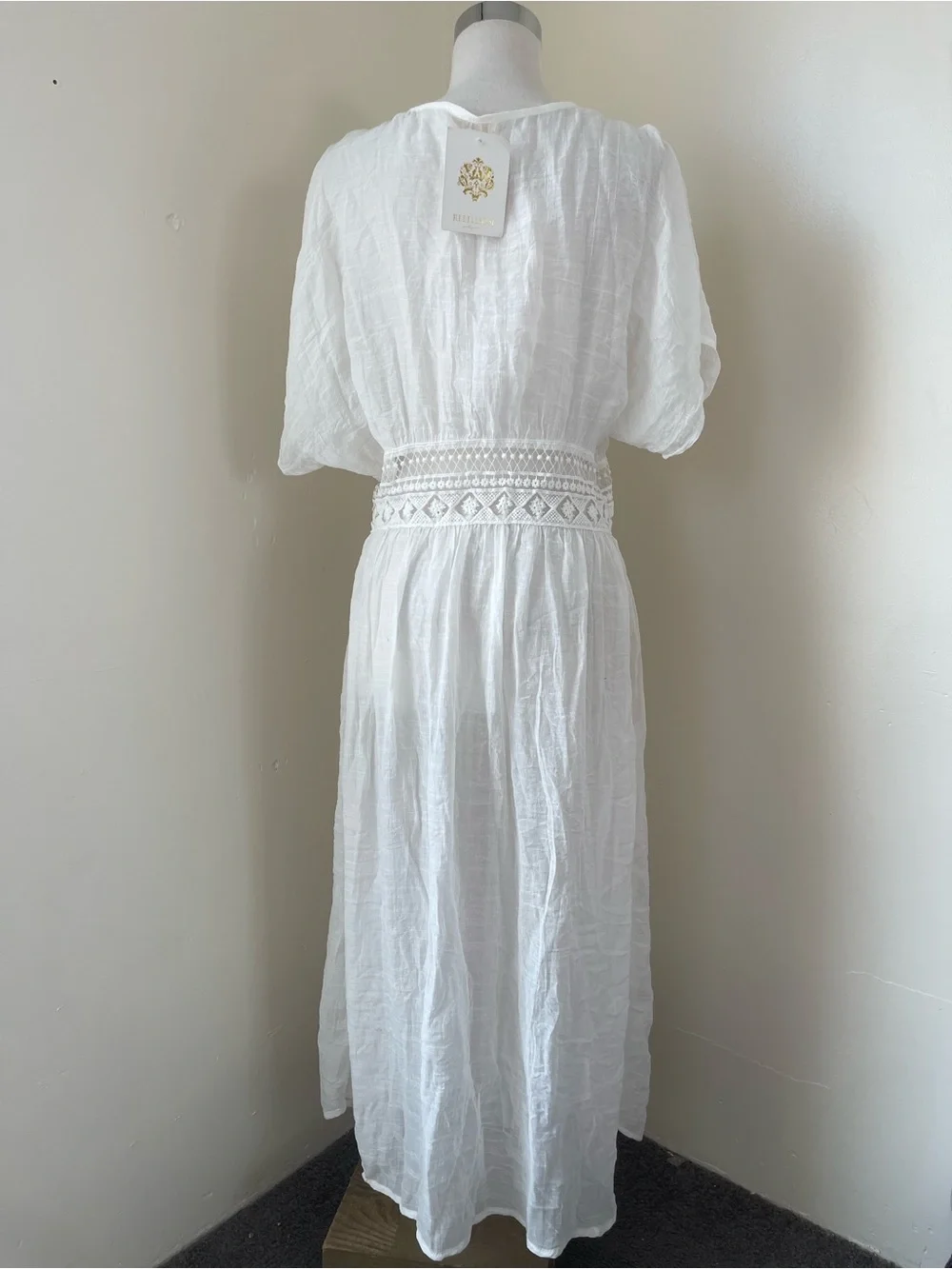 White Lace-Trim Cotton Maxi beach Cover-Up